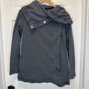 Lululemon Asymmetrical Snap Front Wrap Jacket Heathered Gray Funnel Neck Size 4